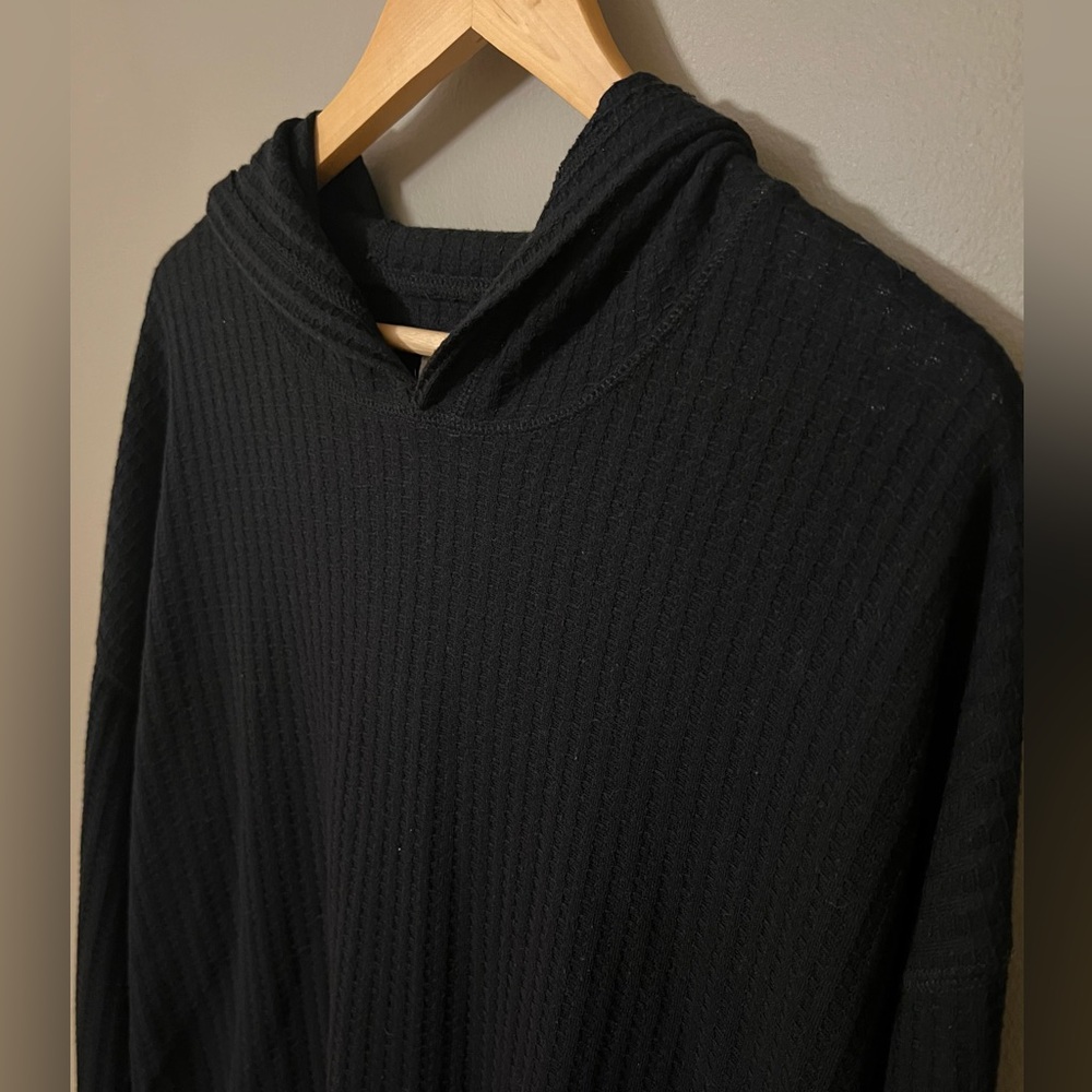 Chaser Black Waffle Knit Hooded Thermal Pullover Sweater